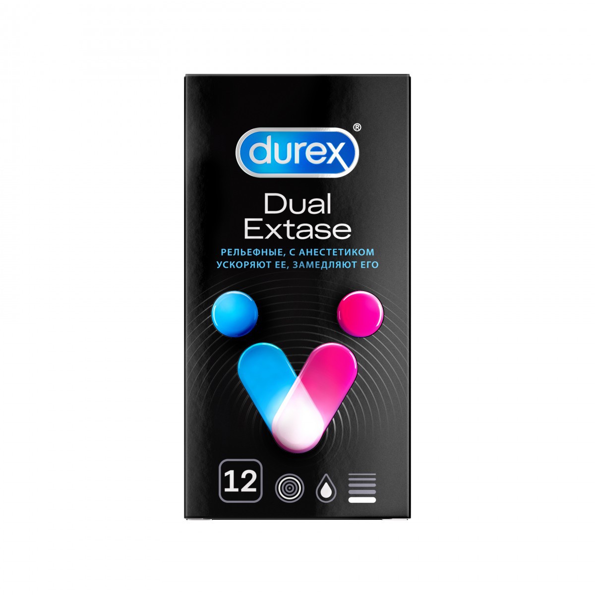 Презервативы DUREX Dual Extase рельефные с анестетиком N12 уп