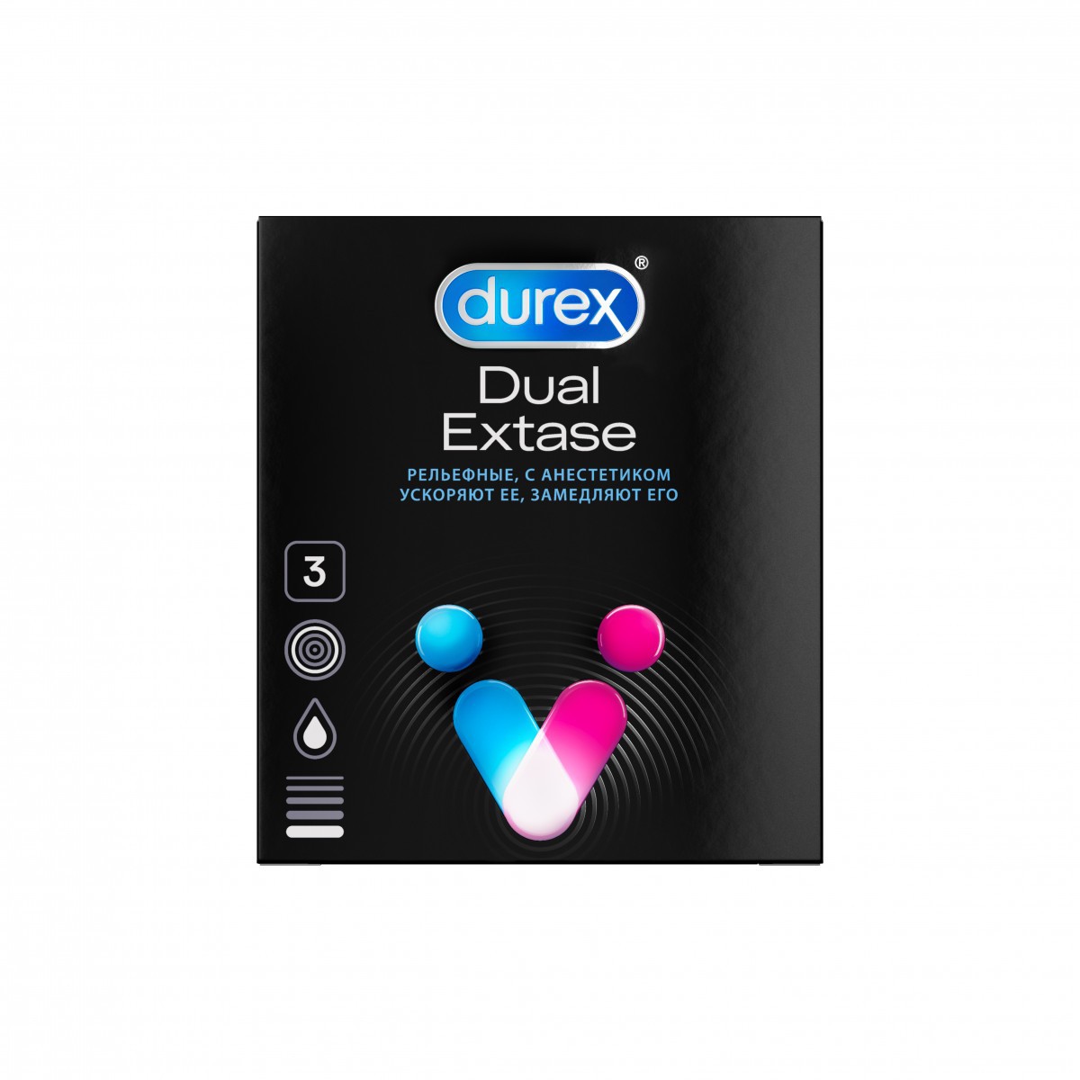 Презервативы DUREX Dual Extase рельефные с анестетиком N3 уп